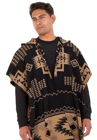 Ruana Artesanal Pirámides Doble Faz - Negro/Camel - Giive Giive