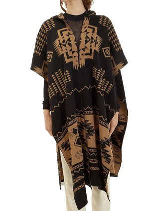 Ruana Artesanal Pirámides - Negro/Camel - Give