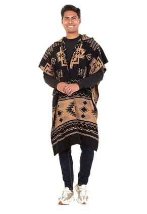 Ruana Artesanal Pirámides Doble Faz - Negro/Camel - Giive