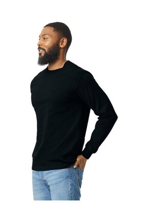 Camiseta Manga Larga Adulto Con Bolsillo Negro Gildan