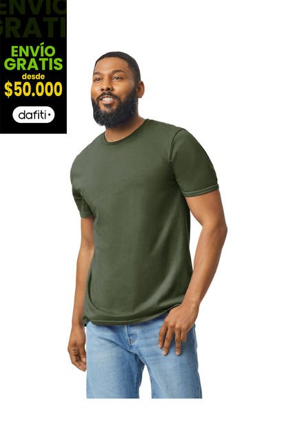 Camiseta Hombre Verde Militar Gildan