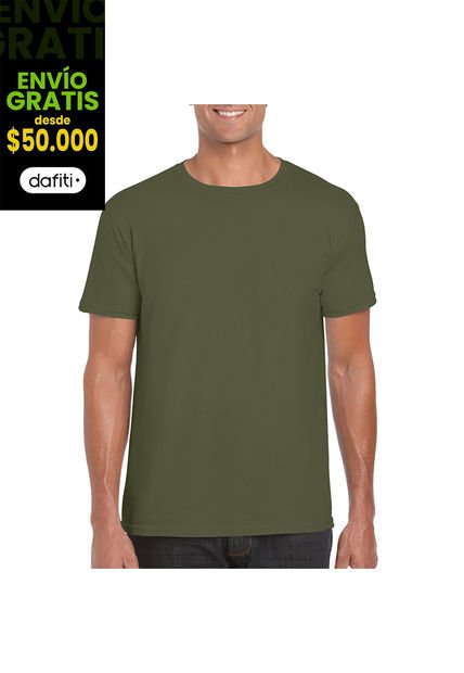 Camiseta Hombre Verde Militar Gildan