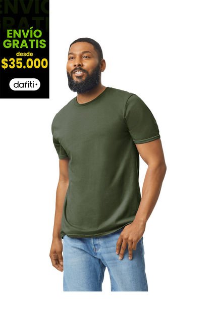 Camiseta Hombre Verde Militar Gildan