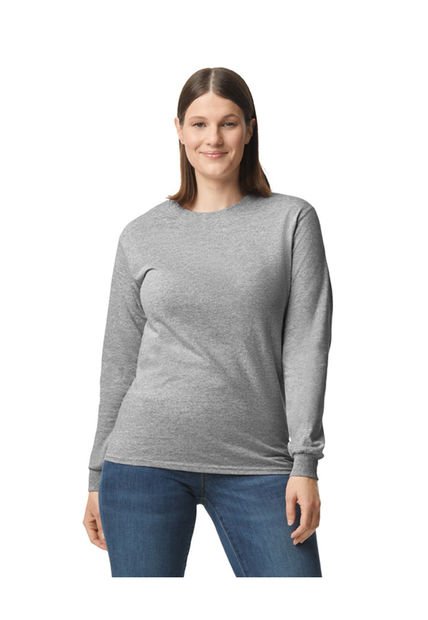 Camiseta Manga Larga Cuello Redondo Gris Jaspe Gildan 5400