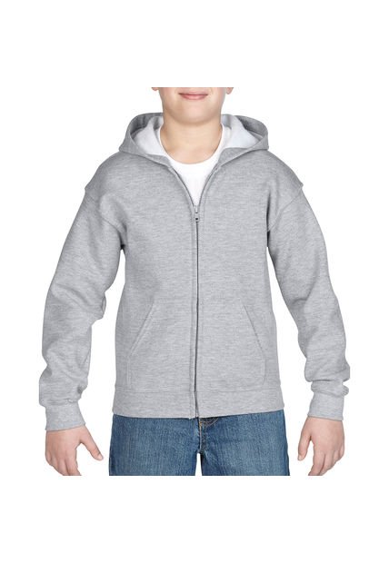 Buso Juvenil Capucha Y Cierre Gris Jaspe Gildan