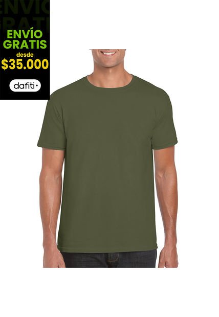 Camiseta Hombre Verde Militar Gildan