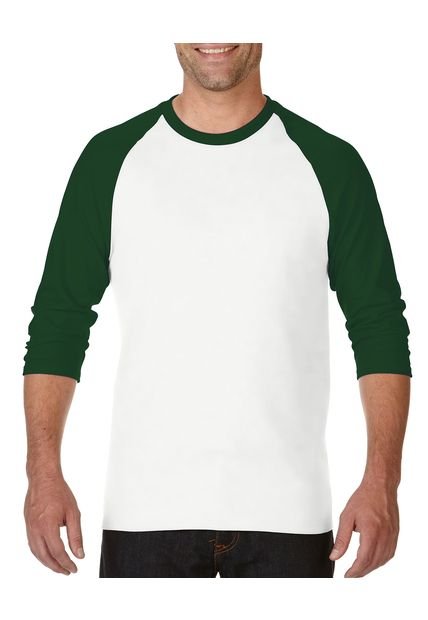 Camiseta Manga 3/4  Blanco - Verde Gildan