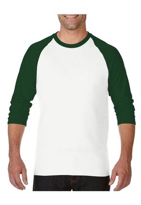 Camiseta Manga 3/4 Blanco - Verde Gildan