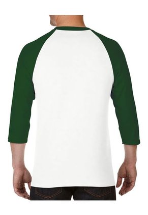 Camiseta Manga 3/4 Blanco - Verde Gildan