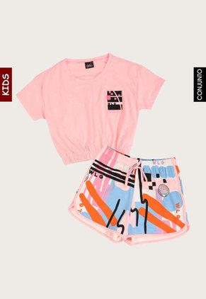 Conjunto Rosa-Celeste-Naranja-Negro Gloss