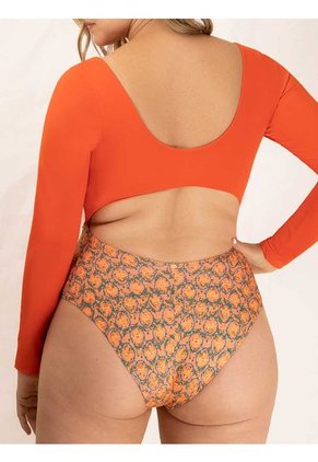 Traje De Baño Entero Manga Larga Haby Naranja