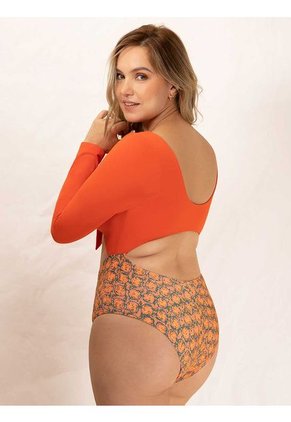 Traje De Baño Entero Manga Larga Haby Naranja