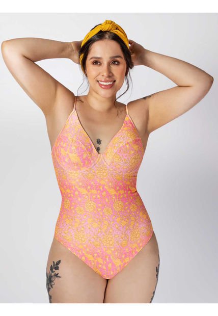 Traje De Baño Entero Estampado Haby Rosa