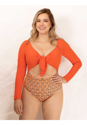 Traje De Baño Entero Manga Larga Haby Naranja Haby