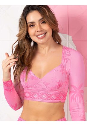 Top De Baño Manga Larga Haby Rosa
