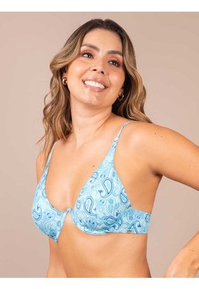 Bikini Triangular Estampado Para Mujer Turquesa