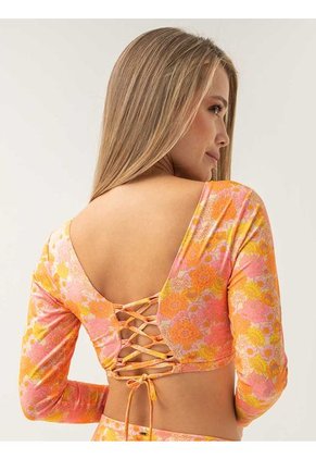 Top De Baño Manga Larga Haby Amarillo Estampado