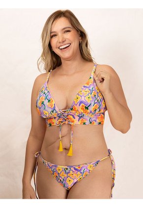 Bikini Triangular Estampado Para Mujer Lila