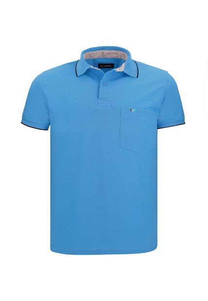 Camiseta Tipo Polo Azul Claro Hamer Bolsillo Bordado