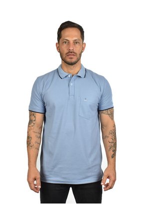 Camiseta Tipo Polo Con Bolsillo Para Hombre Azul Hamer