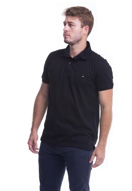 Camiseta Tipo Polo Bordada Para Hombre Negra Hamer