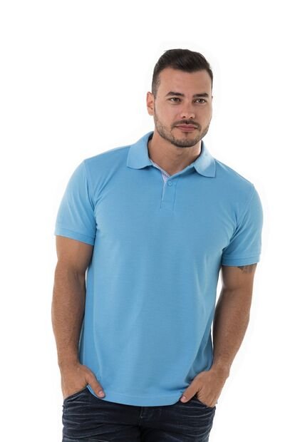 Camiseta Tipo Polo Basica Para Hombre Azul Claro Hamer