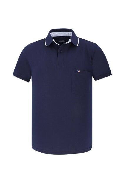Camiseta Tipo Polo Con Bolsillo Para Hombre Azul Oscura Hamer