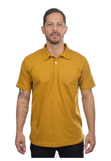 Camiseta Tipo Polo Mostaza Hamer Con Bolsillo