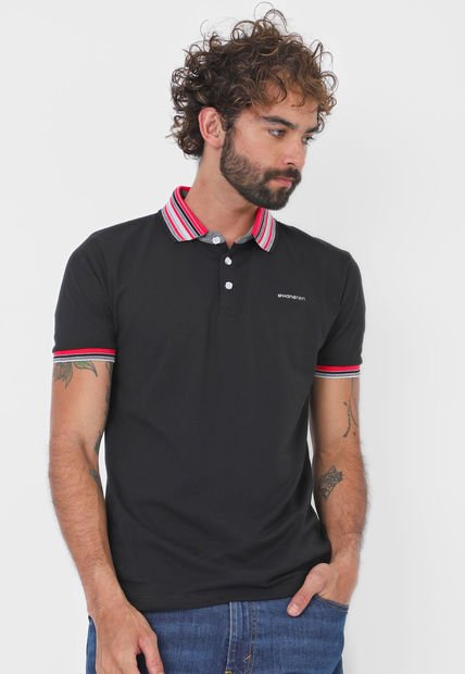 Polo Negro-Rosa-Blanco HANG TEN