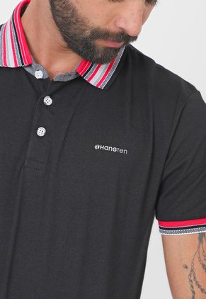 Polo Negro-Rosa-Blanco HANG TEN