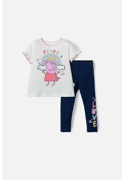 Conjunto De Peppa Pig Marfil Y Azul Oscuro De Pantalón Largo Para Niña 2T A 5T 2T