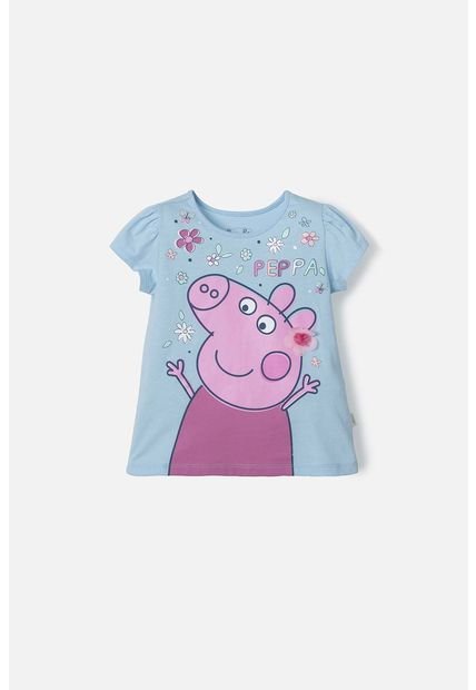 Camiseta De Peppa Pig  Manga Corta Azul Clara Para Niña 2T A 5T 4T