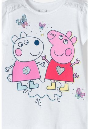 Camiseta De Peppa Pig Manga Corta Blanco Para Niña 2T A 5T 4T
