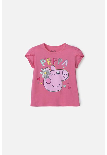 Camiseta De Peppa Pig Rosada Con Estampado Brillante Para Niña 2T A 5T 4T