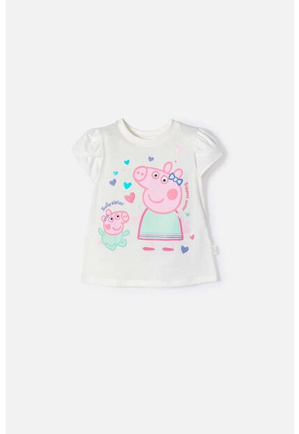 Camiseta De Peppa Pig Marfil Estampada En Frente Para Niña 2T A 5T 5T