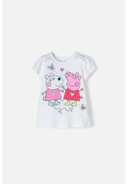 Camiseta De Peppa Pig Manga Corta Blanco Para Niña 2T A 5T 3T
