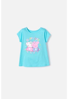 Camiseta De Peppa Pig Manga Corta Azul Para Niña 2T A 5T 5T