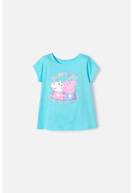 Camiseta De Peppa Pig Manga Corta Azul Para Niña 2T A 5T 2T