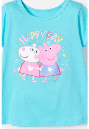 Camiseta De Peppa Pig Manga Corta Azul Para Niña 2T A 5T 2T