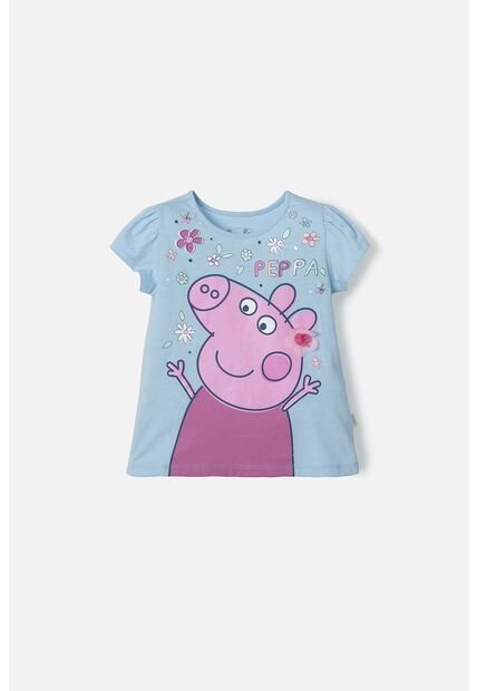 Camiseta De Peppa Pig  Manga Corta Azul Clara Para Niña 2T A 5T 2T