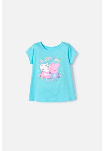 Camiseta De Peppa Pig Manga Corta Azul Para Niña 2T A 5T 2T