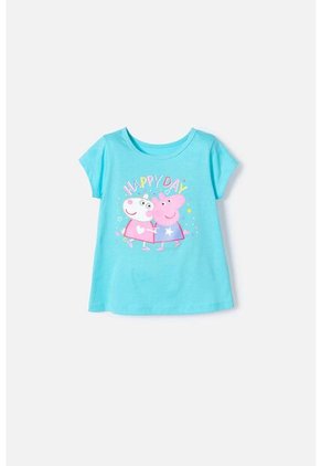 Camiseta De Peppa Pig Manga Corta Azul Para Niña 2T A 5T 2T
