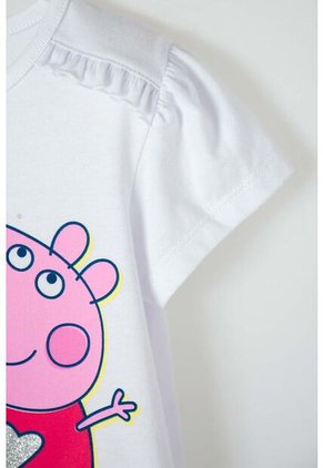 Camiseta De Peppa Pig Manga Corta Blanco Para Niña 2T A 5T 5T