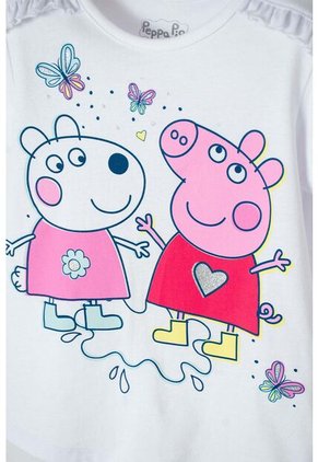 Camiseta De Peppa Pig Manga Corta Blanco Para Niña 2T A 5T 5T