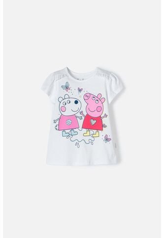 Camiseta De Peppa Pig Manga Corta Blanco Para Niña 2T A 5T 4T Hasbro
