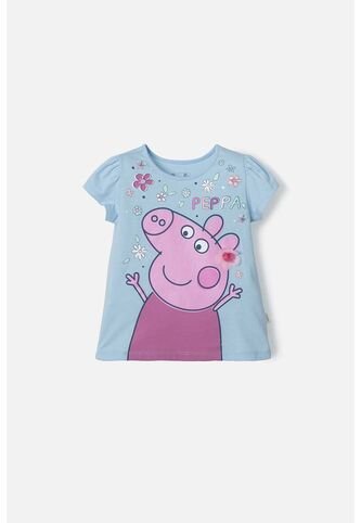 Camiseta De Peppa Pig  Manga Corta Azul Clara Para Niña 2T A 5T 3T Hasbro