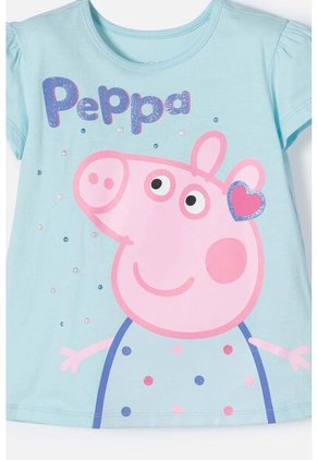 Camiseta De Peppa Pig Azul Estampada En Frente Para Niña 2T A 5T 5T