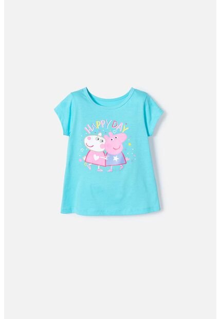 Camiseta De Peppa Pig Manga Corta Azul Para Niña 2T A 5T 5T