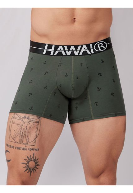 Bóxer Corto En Algodón Hawai Verde Militar