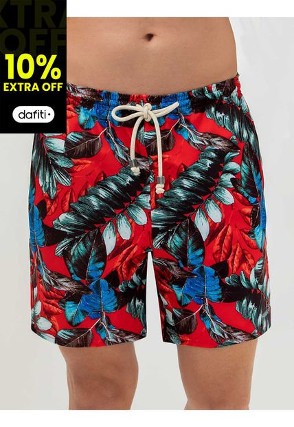 Pantaloneta De Baño Corta Hawai Rojo